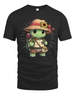 Cute Turtle Explorer T-Shirt Adventure Hiking Animal Tee - black t-shirt on white background
