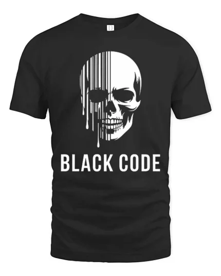 Black Code Skull T-Shirt Dark Aesthetic Graphic Tee - black t-shirt on white background
