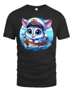 Cute Sailor Cat T-Shirt Funny Ocean Animal Graphic Tee - black t-shirt on white background