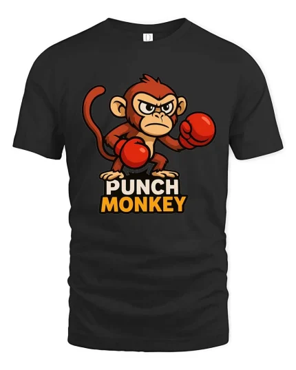 Punch Monkey T-Shirt Funny Boxing Animal Graphic Tee - black t-shirt on white background