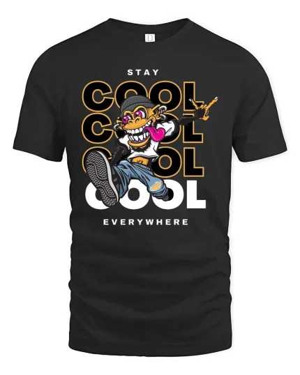 Stay Cool Monkey T-Shirt Street Style Graphic Urban Tee - black t-shirt on white background