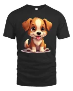 Cute Puppy Dog T-Shirt Adorable Cartoon Pet Lover Tee - black t-shirt on white background
