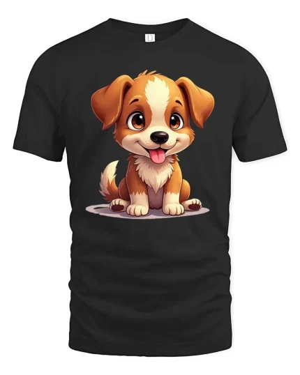 Cute Puppy Dog T-Shirt Adorable Cartoon Pet Lover Tee - black t-shirt on white background