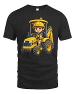 Cute Excavator Kid T-Shirt Construction Vehicle Fun Tee - black t-shirt on white background