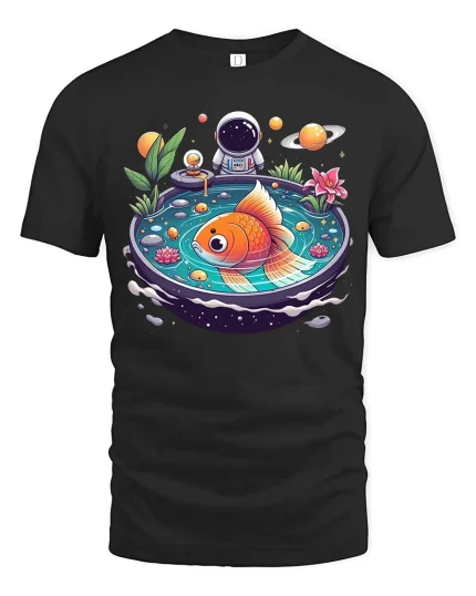 Space Goldfish T-Shirt Cosmic Aquarium Fantasy Art Tee - black t-shirt on white background