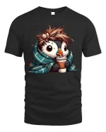 Cute Penguin Coffee T-Shirt Cozy Winter Animal Lover Tee - black t-shirt on white background
