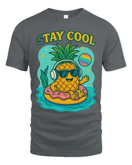 Stay Cool Pineapple T-Shirt Funny Summer Vibes Tee - gray t-shirt on white background