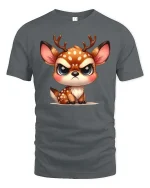 Cute Angry Deer T-Shirt Funny Kawaii Animal Graphic Tee - gray t-shirt on white background
