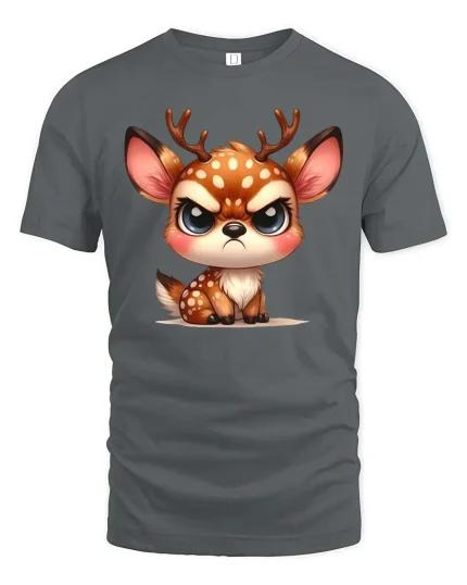 Cute Angry Deer T-Shirt Funny Kawaii Animal Graphic Tee - gray t-shirt on white background