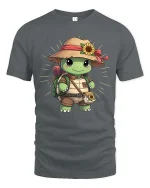 Cute Turtle Explorer T-Shirt Adventure Hiking Animal Tee - gray t-shirt on white background