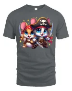Cute Pirate Mice T-Shirt Funny Animal Adventure Graphic Tee - gray t-shirt on white background