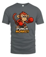 Punch Monkey T-Shirt Funny Boxing Animal Graphic Tee - gray t-shirt on white background