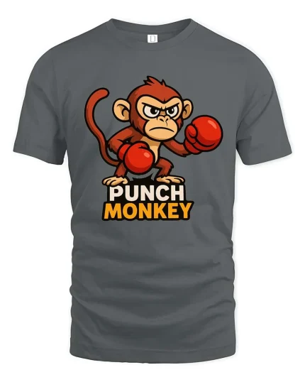Punch Monkey T-Shirt Funny Boxing Animal Graphic Tee - gray t-shirt on white background