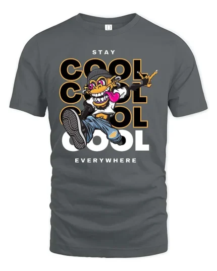 Stay Cool Monkey T-Shirt Street Style Graphic Urban Tee - gray t-shirt on white background
