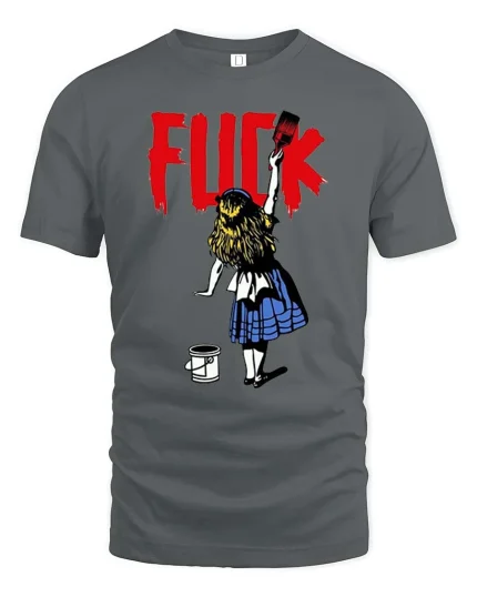 FCK Graffiti Girl T-Shirt Bold Street Art Rebel Tee - gray t-shirt on white background
