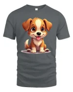 Cute Puppy Dog T-Shirt Adorable Cartoon Pet Lover Tee - gray t-shirt on white background