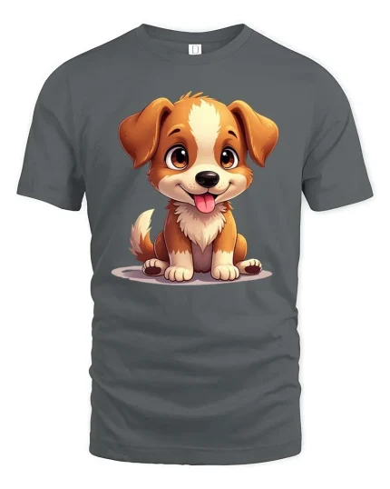 Cute Puppy Dog T-Shirt Adorable Cartoon Pet Lover Tee - gray t-shirt on white background