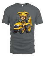Cute Excavator Kid T-Shirt Construction Vehicle Fun Tee - gray t-shirt on white background
