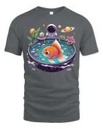 Space Goldfish T-Shirt Cosmic Aquarium Fantasy Art Tee - gray t-shirt on white background