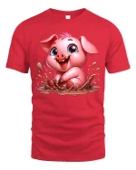 Cute Mud Pig T-Shirt Funny Kawaii Animal Farm Graphic Tee - red t-shirt on white background
