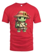 Cute Turtle Explorer T-Shirt Adventure Hiking Animal Tee - red t-shirt on white background