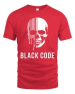 Black Code Skull T-Shirt Dark Aesthetic Graphic Tee - red t-shirt on white background