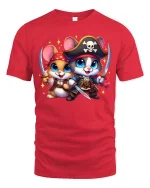 Cute Pirate Mice T-Shirt Funny Animal Adventure Graphic Tee - red t-shirt on white background