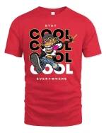 Stay Cool Monkey T-Shirt Street Style Graphic Urban Tee - red t-shirt on white background