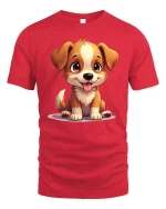 Cute Puppy Dog T-Shirt Adorable Cartoon Pet Lover Tee - red t-shirt on white background