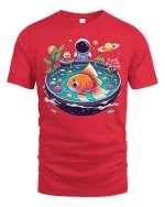Space Goldfish T-Shirt Cosmic Aquarium Fantasy Art Tee - red t-shirt on white background