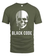 Black Code Skull T-Shirt Dark Aesthetic Graphic Tee - military green t-shirt on white background