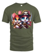 Cute Pirate Mice T-Shirt Funny Animal Adventure Graphic Tee - military green t-shirt on white background