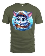Cute Sailor Cat T-Shirt Funny Ocean Animal Graphic Tee - military green t-shirt on white background