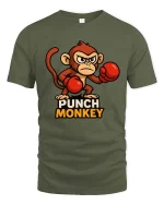 Punch Monkey T-Shirt Funny Boxing Animal Graphic Tee - military green t-shirt on white background