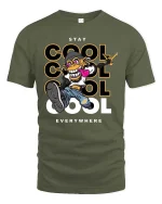 Stay Cool Monkey T-Shirt Street Style Graphic Urban Tee - military green t-shirt on white background