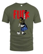 FCK Graffiti Girl T-Shirt Bold Street Art Rebel Tee - military green t-shirt on white background