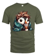 Cute Penguin Coffee T-Shirt Cozy Winter Animal Lover Tee - military green t-shirt on white background