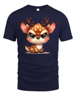 Cute Angry Deer T-Shirt Funny Kawaii Animal Graphic Tee - navy t-shirt on white background