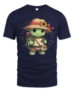 Cute Turtle Explorer T-Shirt Adventure Hiking Animal Tee - navy t-shirt on white background