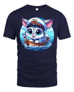 Cute Sailor Cat T-Shirt Funny Ocean Animal Graphic Tee - navy t-shirt on white background