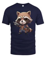 Cute Raccoon Warrior T-Shirt Funny Animal Hero Graphic Tee - navy t-shirt on white background