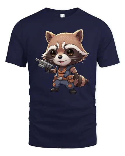 Cute Raccoon Warrior T-Shirt Funny Animal Hero Graphic Tee - navy t-shirt on white background