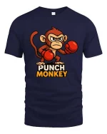 Punch Monkey T-Shirt Funny Boxing Animal Graphic Tee - navy t-shirt on white background