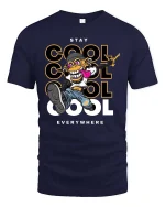 Stay Cool Monkey T-Shirt Street Style Graphic Urban Tee - navy t-shirt on white background