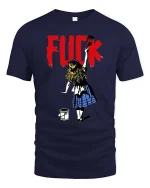 FCK Graffiti Girl T-Shirt Bold Street Art Rebel Tee - navy t-shirt on white background