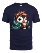 Cute Penguin Coffee T-Shirt Cozy Winter Animal Lover Tee - navy t-shirt on white background