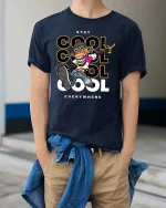 Stay Cool Monkey T-Shirt Street Style Graphic Urban Tee - model wearing navy tee with hands in pockets