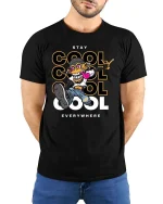 Stay Cool Monkey T-Shirt Street Style Graphic Urban Tee - model wearing black tee with hands behind back
