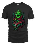 Neon Mystic Wolf Head T Shirt Dark Fantasy Graphic Tee - black t-shirt on white background