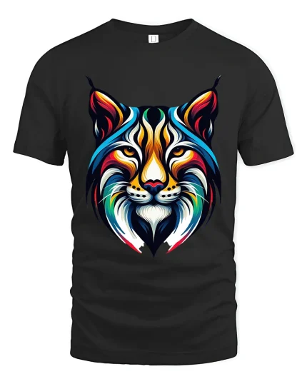 Colorful Abstract Wolf Face T Shirt Modern Art Graphic Tee - black t-shirt on white background